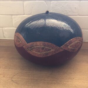 Hand Painted Lidded Gourd Native American Aztec 7”